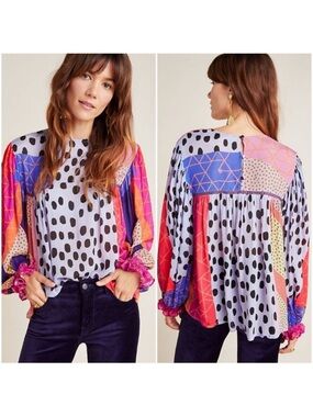 Anthropologie Blnk London Multicolor Patchwork Long Sleeve Women's Top S
